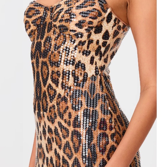 Leopard Print Maxi Dress LEOPARD SEQUIN STRAPPY CORSET DETAIL Siren bodycon Uk8 - Picture 4 of 5